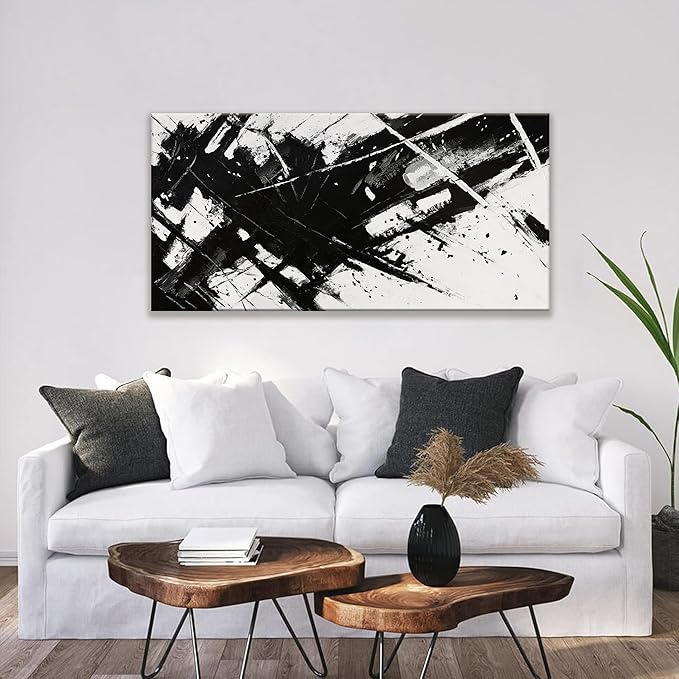 TAIJXAGSG Abstract Wall Art For Living Room Black And White Wall Art Canvas Art Wall Decor Paintings Modern Abstract Wall Decor Artwork For Bedroom Bathroom Can Be Hung 24 × 48 Inch