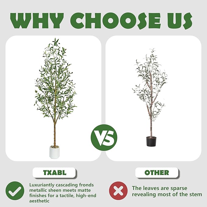 Artificial Olive Tree Artificial Plants, Tall Faux Olive Silk Plant with White Planter Home Office Decor Indoor Fake Potted Tree with Lifelike Fruits Housewarming Gift (1, White, 6FT)