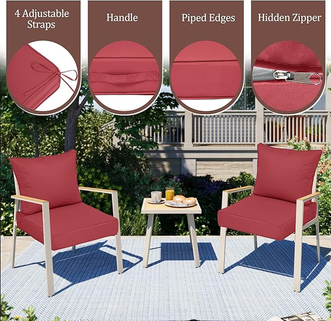 Waterproof Outdoor Chair Cushion Set of 2, 22x22x4 IN Deep Seat Patio Cushions with Fade Resistant Removable Cover,Outdoor Cushions for Patio Furniture with Ties&Handle for Chair Sofa Couch,Wine Red