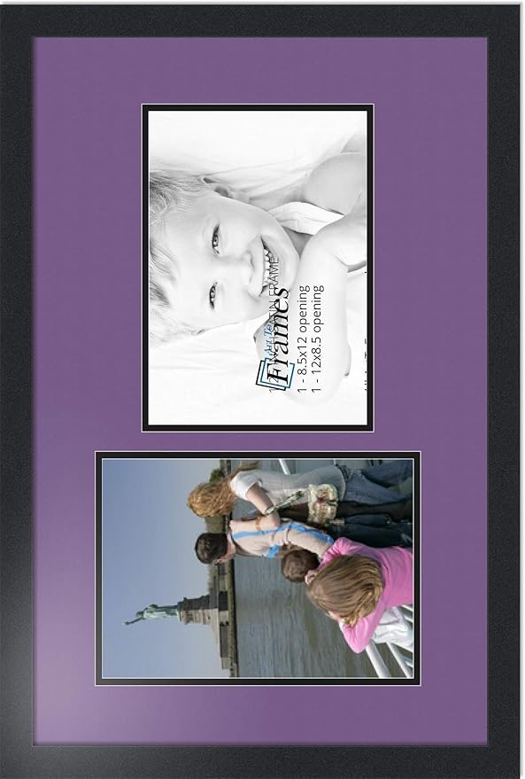 ArtToFrames Collage Photo Frame Double Mat with 2 - 8.5x12 Openings and Satin Black Frame