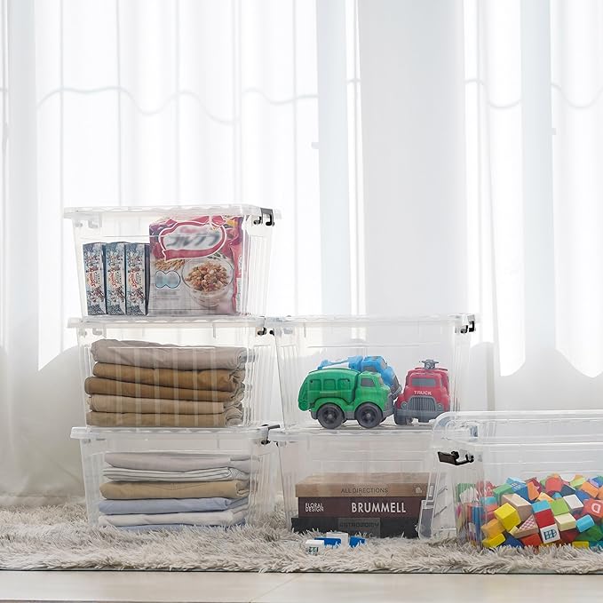 Citylife 22 QT Clear Plastic Storage Bins with Lids Stackable and Nestable Storage Boxes with Lids Large Plastic Storage Containers for Garage, Closet, Kitchen, 6 Packs