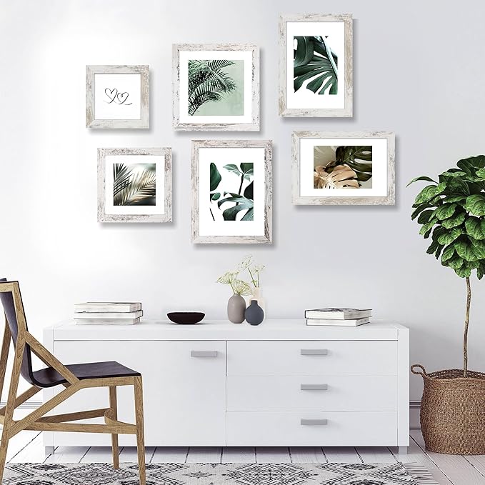 10x14 Picture Frame Set of 2, Made of Glass and Distressed White Wooden Frame, Display 8x12 Pictures with Mat or 30 x 40cm Diamond Painting Art without Mat for Wall Mounting, Gallery Photo Frames