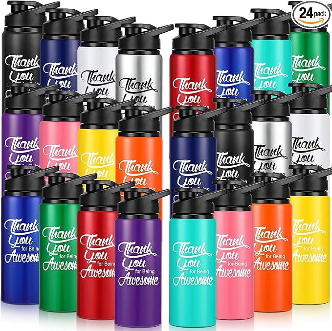 Tanlade 24 Pack Staff Employee Appreciation Gifts 20oz Aluminum Water Bottle Bulk Housekeeper Appreciation Thank You for Being Awesome Bottle with Snap Lid Thank You Gift for Coworker(Multicolor)