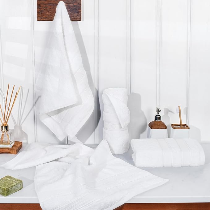 American Soft Linen Salem 100% Cotton Turkish 4 Piece Hand Towels for Bathroom, 600 GSM Soft Absorbent Quickdry Hand Face Towel Set, White