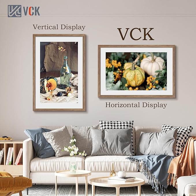 VCK 24x36 Poster Frame 5 Pack - Brown Walnut, Natural Textured Solid Wood Picture Frame, Wall Mounting Hanging