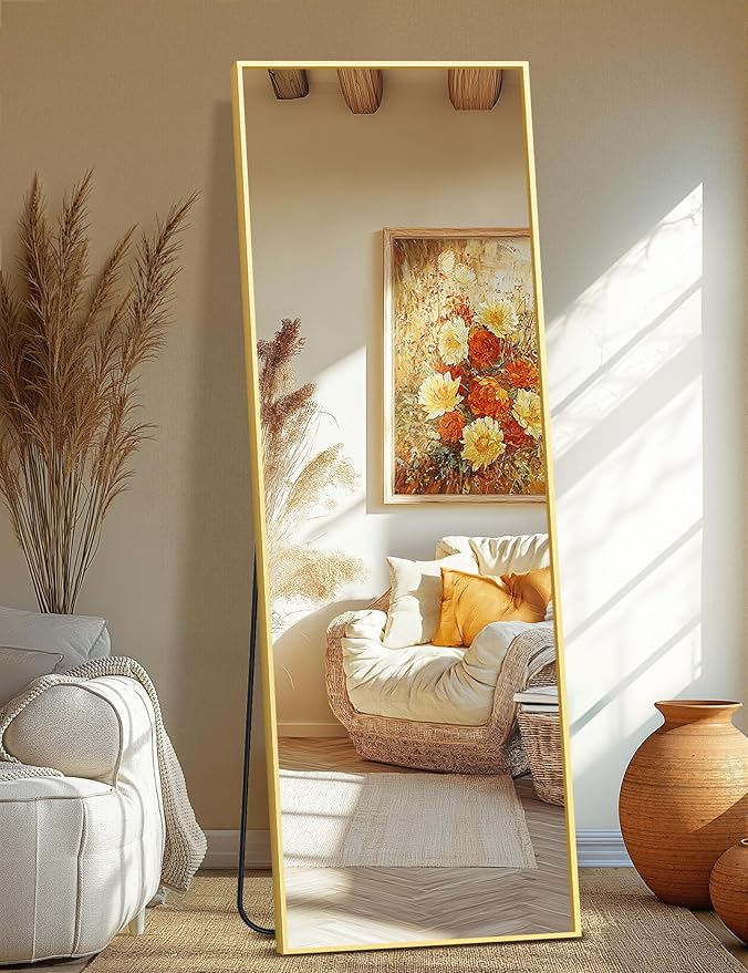 Full Length Mirror, Gold Standing Mirror, 70"x24" Full Body Mirror with Standing, Free Standing, Wall Mirror with Aluminum Alloy Frame, Large Floor Mirror for Bedroom Living Room Dressing Room