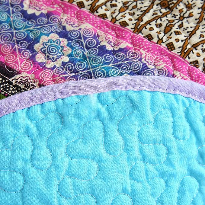 NEWLAKE Quilt Throw Blanket with Reversible Floral Patchwork, Blue Jacquard, 60X78 Inch