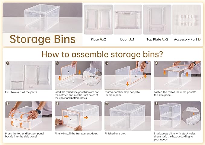 6 Pack Closet Organizers and Storage,Clear Stackable Plastic Storage Bins with Lids Magnetic Doors,Clothes Organizers and Storage,Plastic Craft Containers for Wardrobe Kitchen Bathroom Office