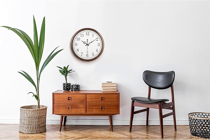 Bernhard Products Large Wall Clock 16 Inch Silent Non Ticking Movement Quartz Battery Operated Round Easy to Read Decorative Classic Brown Home/Kitchen/Office/Classroom/School Clocks, Black Numbers