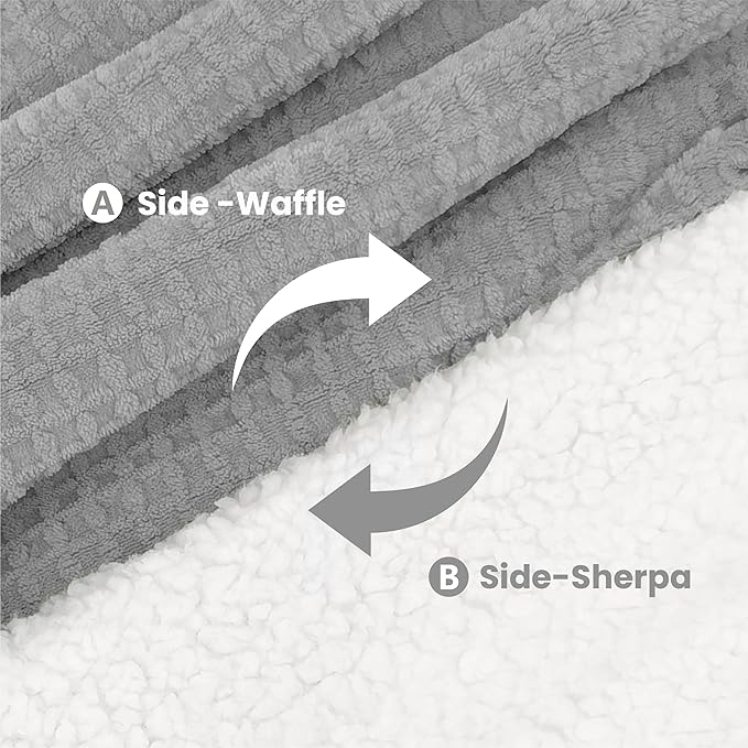 Heated Blanket Electric Blanket Queen Waffle,84x90 Inches Sherpa Fleece Fast Heating Blanket 6 Heating Levels & 10 Hours Auto Off ETL Certification,Light Grey Queen