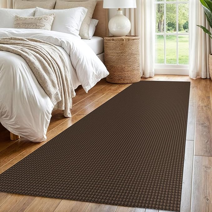 IOHOUZE Washable Runner Rug 2.6x8 Non Slip Rubber Backed Wide Hallway Runner Entryway Runner Indoor, Kitchen Rugs Woven Cotton Floor Carpet for Hall Entrance Bedroom, Brown