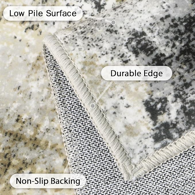 GENIMO Washable Area Rugs for Living Room Bedroom, 10x14 Modern Abstract Non Slip Rug, Low Pile Soft Contemporary Indoor Floor Carpet Cover for Dining Room Kitchen, Livid