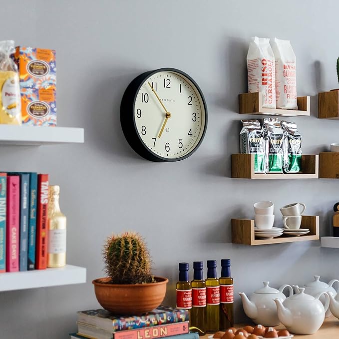 NEWGATE® Master Edwards Wall Clock | Mid Century Style Clock | 12 inch | Deep Metal case in matt Dark Grey | Modern Retro Design for Kitchen, Living Room or Office