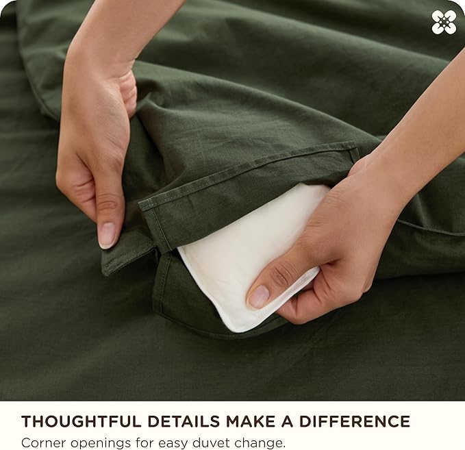 Bedsure Cotton Duvet Cover Queen - Luxury Slub Weave 100% Cotton Duvet Cover Set with a Linen Like Textured, Easy Change Durable Bedding Set 3 Pieces, Olive Green, 90" x 90"