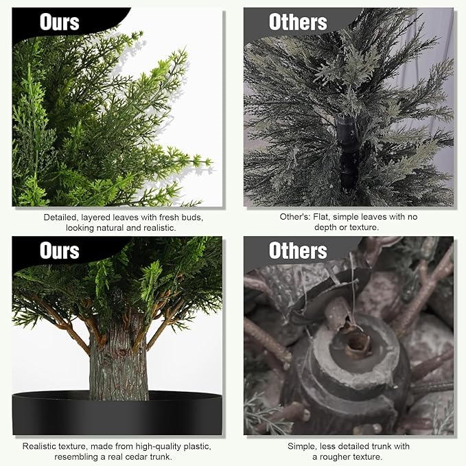 4FT Artificial Cedar Topiary Trees (2 Pack) - UV Resistant Fake Evergreen Shrubs with Extra Dense Foliage, Realistic Potted Faux Plants for Front Porch & Garden Decor
