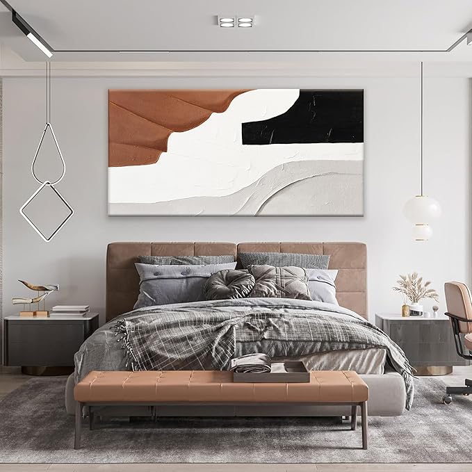 White Wall Art Large Abstract Wall Art Geometric Brown Color Block Canvas Art Wall Decor Painting Artwork Canvas Simple Picture Artwork Decorations For Living Room Bedroom Office Home Decor 29" X 58"