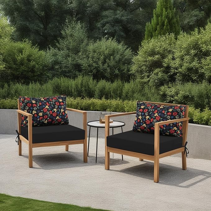 idee-home Outdoor Cushions for Patio Furniture, Outdoor Seat Cushion, Waterproof Hampton Bay Deep Seat Replacement Couch Chair Cushions for Garden Lawn Backyard Deck, 26.5 x 26.5 Floral Pattern