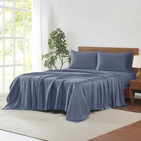 Modern Threads 100% Tencel Lyocell 4-Piece Sheet Set, 400 Thread Count Luxury Bedding, Blue, Queen