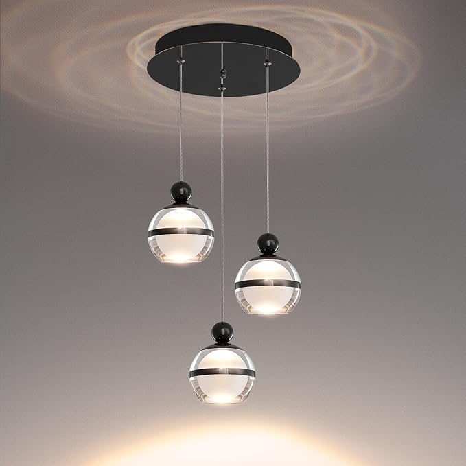 Black Pendant Lights 3 Light Globe Cluster Hanging Pendant Light Fixtures Modern LED Pendant Lights Kitchen Island for Dining Room Living Room Bedroom