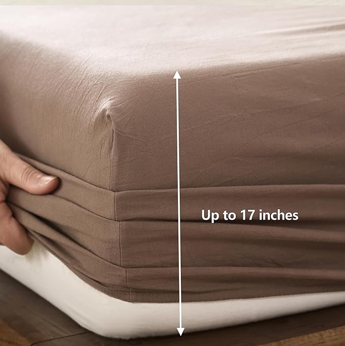 100% Cotton 6-Piece King Size 108" x 102" Bedding Set - Fitted Sheet, Flat Sheet & 4 Pillowcases with 17" Deep Pocket,Soft Breathable Bed Sheets for Cozy Sleep,Light Brown