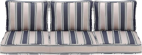 Outdoor Deep Seating Cushion Set, 24" x 24", Waterproof & Fade Resistant Patio Furniture Cushions with Handle, Deep Seat and Back Cushion for Chair and Sofa (3, Blue Stripe)