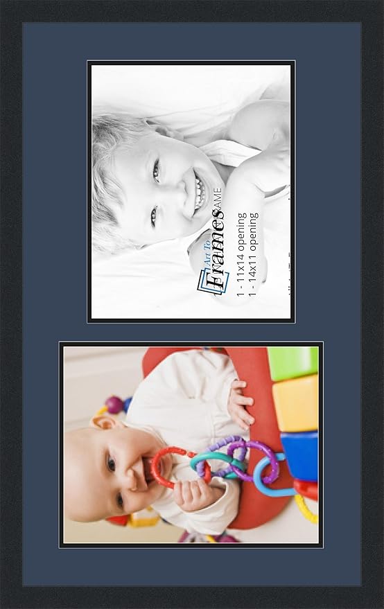 ArtToFrames Collage Photo Frame Double Mat with 2 - 11x14 Openings and Satin Black Frame