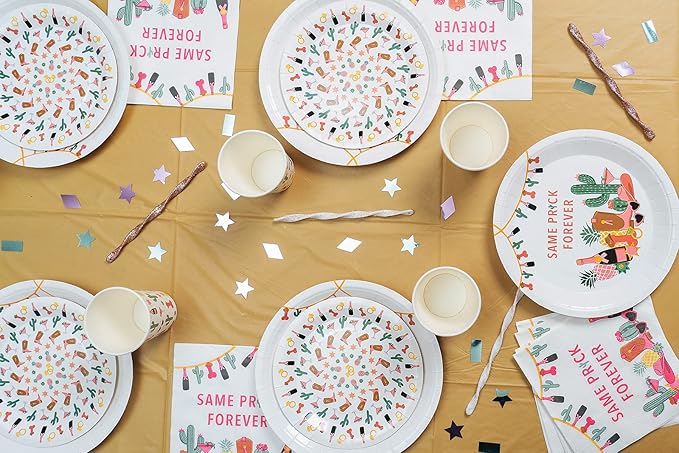 Bachelorette "Same Prick Forever" Tableware Pack: Disposable Paper Plates, Napkins and Cups Set for 20