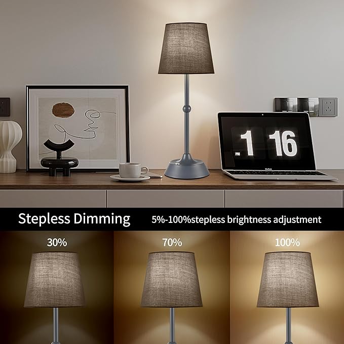 LED Cordless Table Lamp,Rechargeable 6000mA Battery Operated Portable Grey Desk Lamp,Dimmable Touch Control Table Lamp,for Restaurant/Patio/Outdoor.(LED Bulb Included)