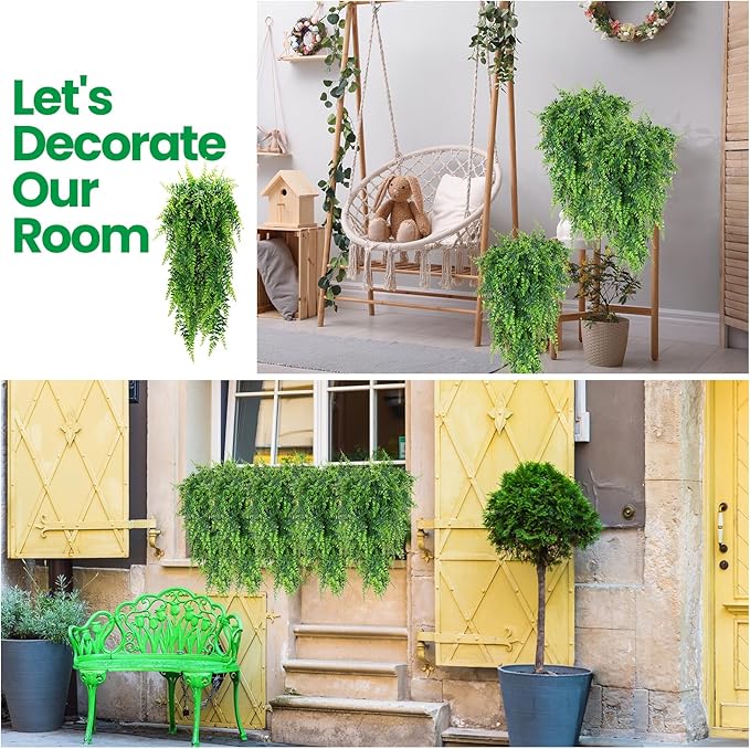 Geosar 48 Pcs Artificial Hanging Plants 32 Inch Hanging Boston Ferns Plastic Fake Plants for Wall Room Garden Wedding Garland Indoor Outdoor Decoration, No Basket