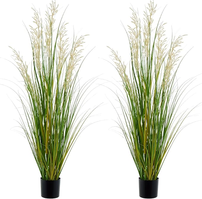Artificial Plant 47in Tall 2pk Grass, Onion Grass Artificial Greenery Floor Plants Faux Pampas Grass in Pot, Ideal Housewarming/Office Gift for Indoor Outdoor