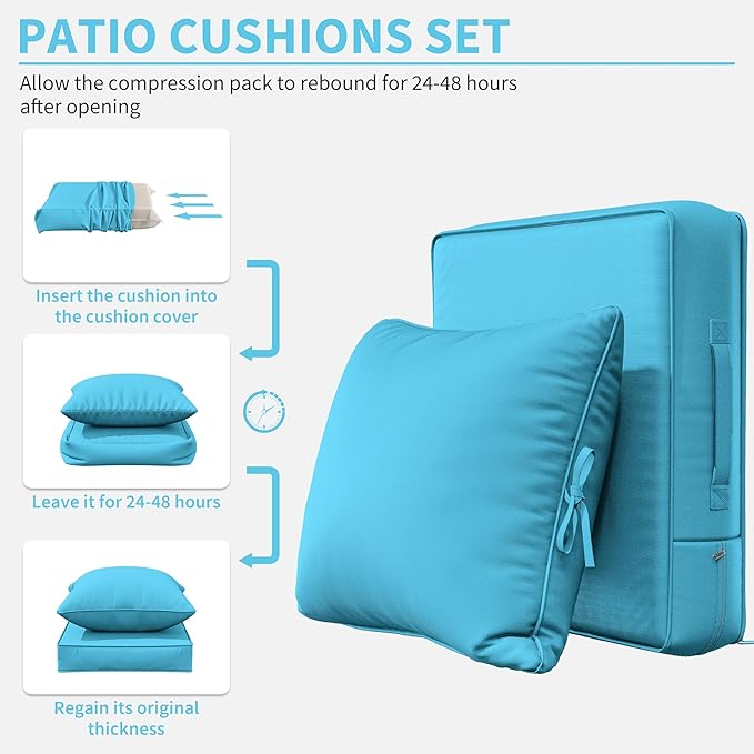Premium Outdoor Seat Cushion Chair Cushions for Patio Furniture 22 L X 22 W X 4 H Waterproof & Fade Resistant Deep Seat and Backrest Cushion Set with Removable Covers for Chair, Sofa