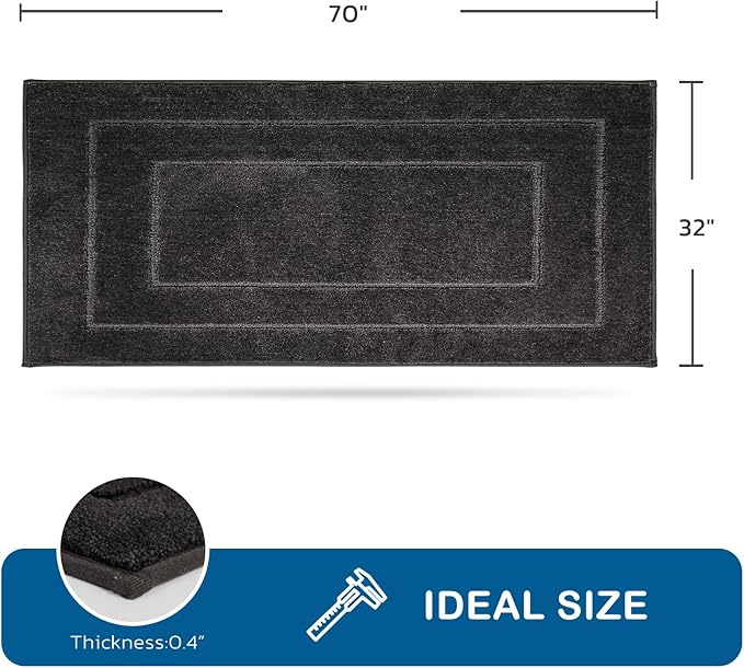 PURRUGS Machine Washable Kitchen Runner Rug 32" x 70", Non-Slip/Skid Hallway Runner Rug, Super Absorbent Soft Area Rug for Kitchen, Hallway & Laundry, Rolled Packaging, Charcoal
