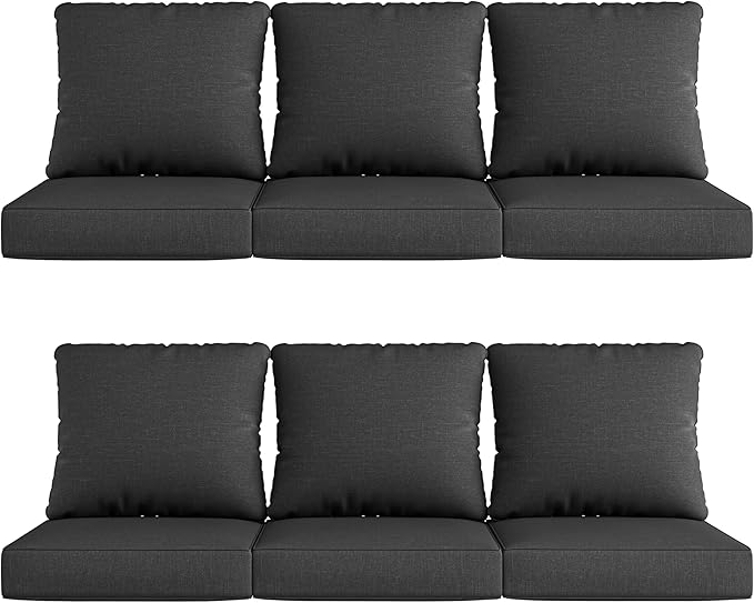 UIXE 24.5" Deep Seat Outdoor Cushion Set with Back Pillows, Patio Furniture Cushions, Sectional Sofa Bistro Chair Cushion - Dark Gray, Set of 6
