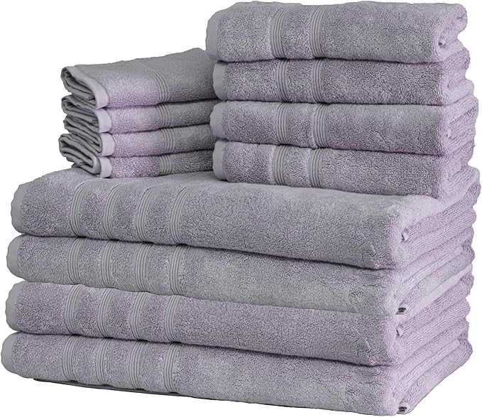 Mosobam Luxury Turkish 12pc XL Towel Set 35X70 16X30 13X13 Lavender Aura 700 GSM Bamboo Viscose & Aegean Turkish Combed Cotton