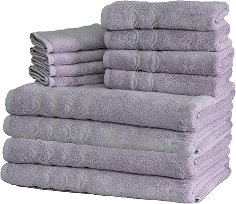 Mosobam Luxury Turkish 12pc XL Towel Set 35X70 16X30 13X13 Lavender Aura 700 GSM Bamboo Viscose & Aegean Turkish Combed Cotton