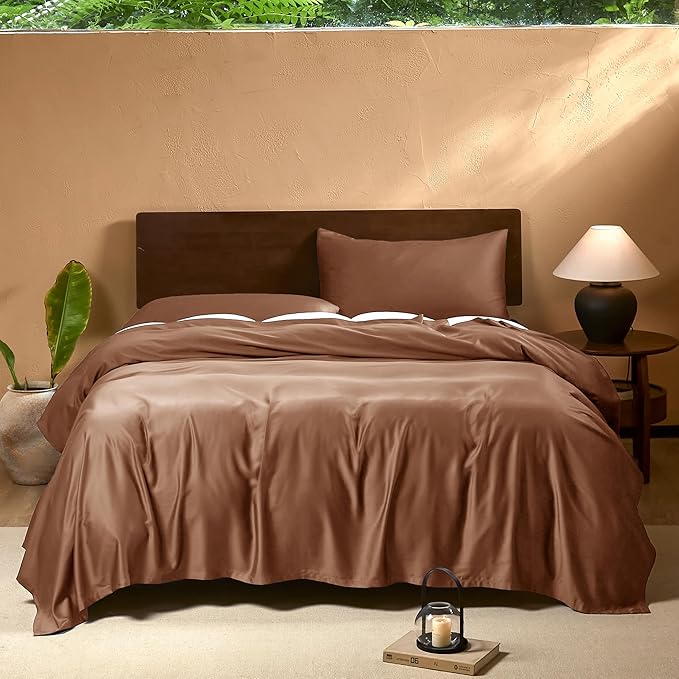 EVERLY Full Sheets Set,Luxuriously 400 Thread Count Organic Viscose Derived from Bamboo Bed Sheet,Cooling Sheets for Full Size 4 Piece Deep Pockets Bedding Sheets &Pillowcases-Brick Red