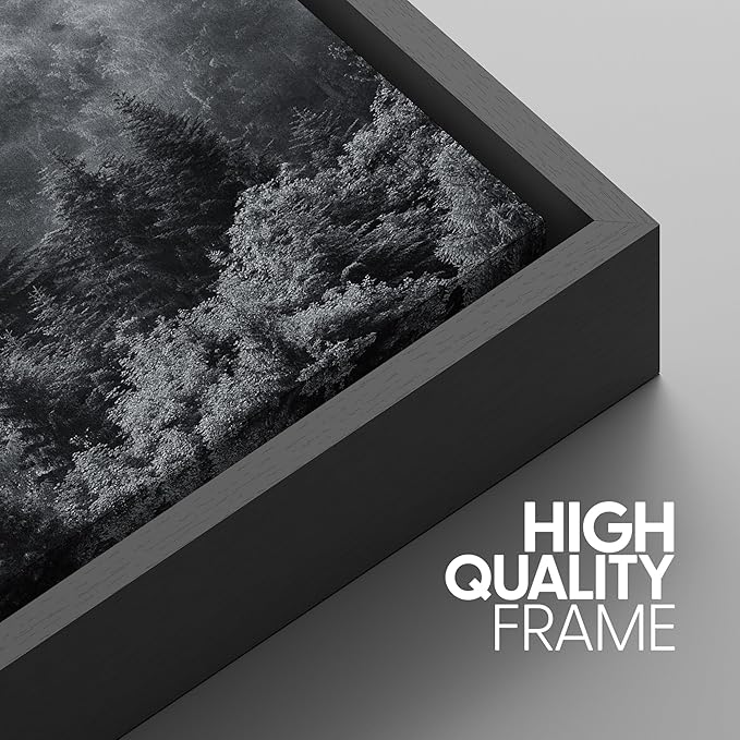 SIGNWIN Framed Canvas Print Wall Art Set Black & White Misty Mountain Forest Nature Wilderness Photography Modern Art Landscape Relax/Calm for Living Room, Bedroom, Office - 16"x24"x3 Black