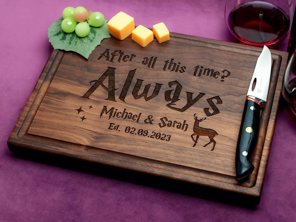 Personalized Cutting Board - Custom Engraved Hardwood Charcuterie Board | Wedding, Birthday, Holiday, Christmas Gift | Best Gift Idea for Couples, Wizard Fans | USA Made and Designed 990