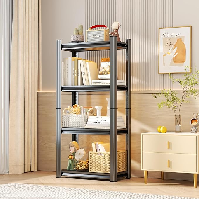 Tall Bookshelf with Open Shelves, Metal Office Book Shelf, Adjustable Organizer Bookcase, Standing Storage Organizer Shelf for Living Room (4 Tier 35.4" W*15.8" D*63" H)