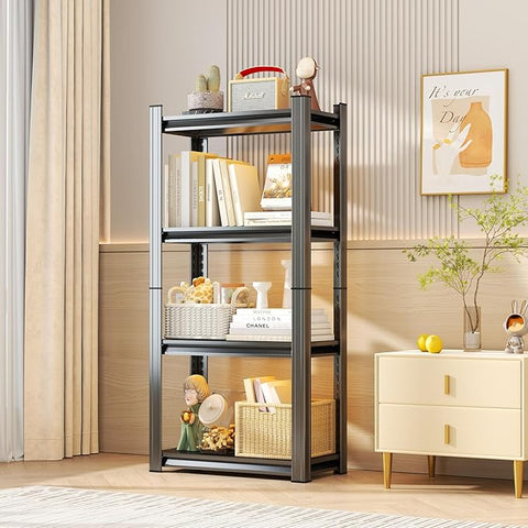 Tall Bookshelf with Open Shelves, Metal Office Book Shelf, Adjustable Organizer Bookcase, Standing Storage Organizer Shelf for Living Room (4 Tier 35.4" W*15.8" D*63" H)
