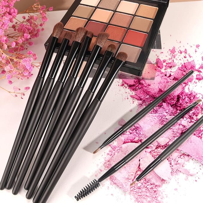 Banidy Eye Makeup Brushes 10pcs Eyeshadow Brushes Professional Eyebrow Eyeliner Makeup Brushes Set with Soft Synthetic Hairs & Real Wood Handle for Eyeshadow,Eyebrow, Eyeliner,Concealer,Foundation