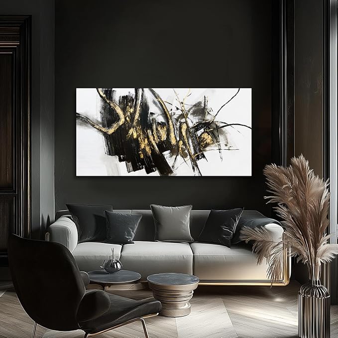 WINKAILIN Black and Gold Abstract Canvas Wall Decor Graffiti Wall Art Living Room Wall Decorations Canvas Prints Office Home Hanging Decor 24x48 Inch