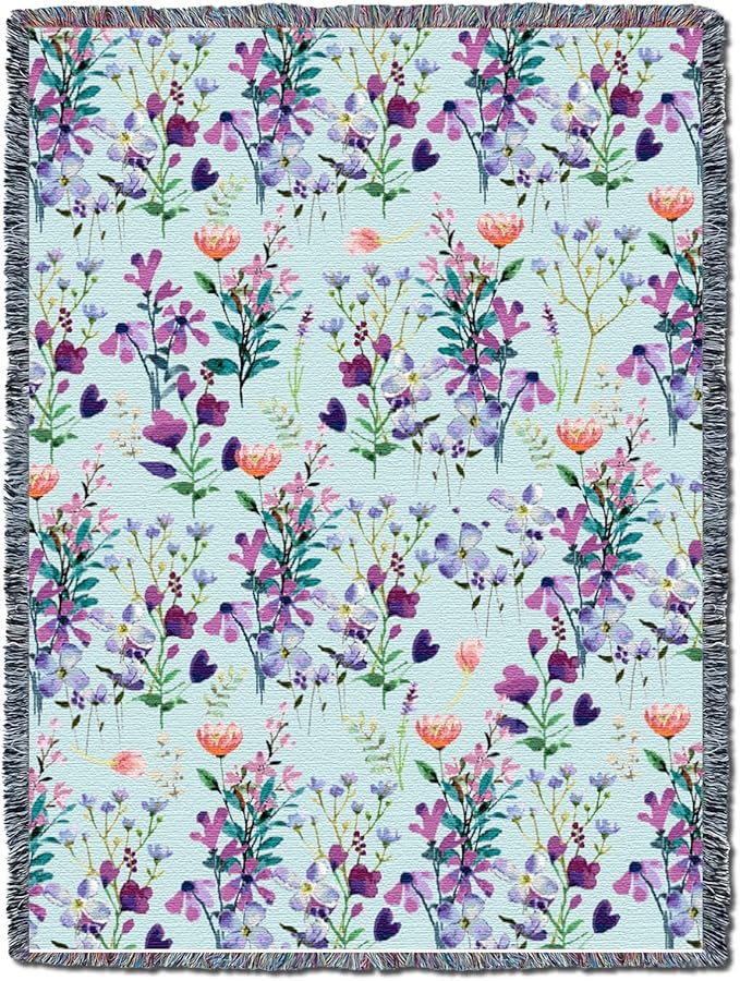 Pure Country Weavers Floral Purple Bloom Blanket - Gift Tapestry Throw Woven from Cotton - Made in The USA (72x54)