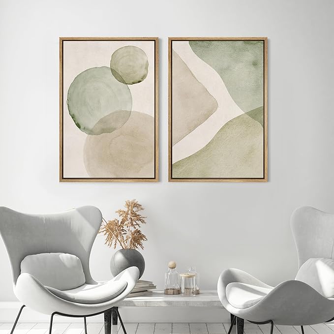 MUDECOR Framed Canvas Print Wall Art Dynamic White Brushstroke Abstract Illustrations Modern Art Decorative Bohemian Colorful Chic for Living Room, Bedroom, Office - 16"x24"x2 Natural