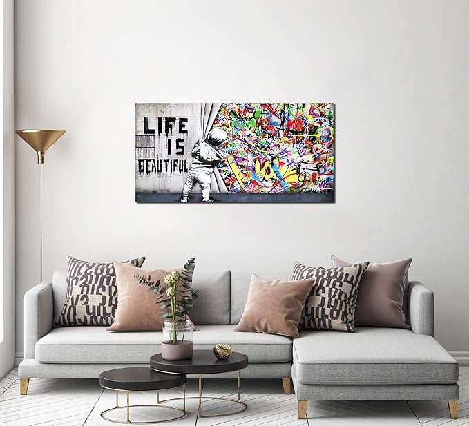 JKWALL77 Graffiti Canvas Art Wall-Decor - Colorful Wall Decor - Bedroom Decor For Teen Boys Ready To Hang Size 40" x 20"
