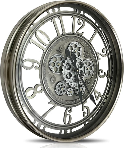 DORBOKER Real Moving Gears Wall Clock Large Modern Metal Clocks for Living Room Decor, Industrial Steampunk Unique Vintage Rustic Decorative Clock for Home Farmhouse Office, 30 Inch,Gunmetal Arabic