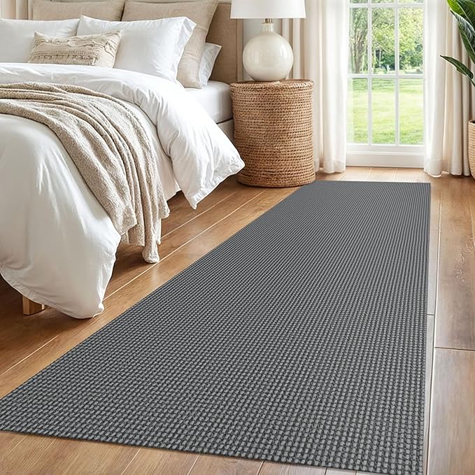 IOHOUZE Washable Runner Rug 3x8 Non Slip Rubber Backed Wide Hallway Runner Entryway Runner Indoor, Kitchen Rugs Woven Floor Carpet for Hall Entrance Bedroom, Dark Grey