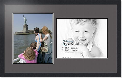 Art to Frames Double-Multimat-778-41/89-FRBW26079 Collage Photo Frame Double Mat with 2 - 11x14 Openings and Satin Black Frame