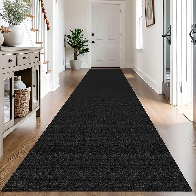 IOHOUZE Washable Exrea Long Hallway Runner Rug 3x14 Non Slip Rubber Backed Kitchen Runner Entryway Runner Indoor, Woven Rugs Floor Carpet for Kitchen Hall Entryway Stair,Black/Grey