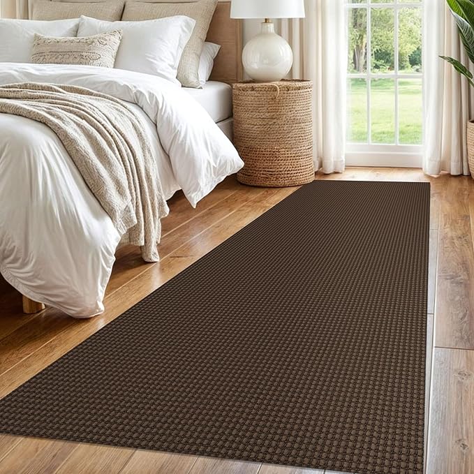 IOHOUZE Washable Runner Rug 3x8 Non Slip Rubber Backed Wide Hallway Runner Entryway Runner Indoor, Kitchen Rugs Woven Floor Carpet for Hall Entrance Bedroom, Brown